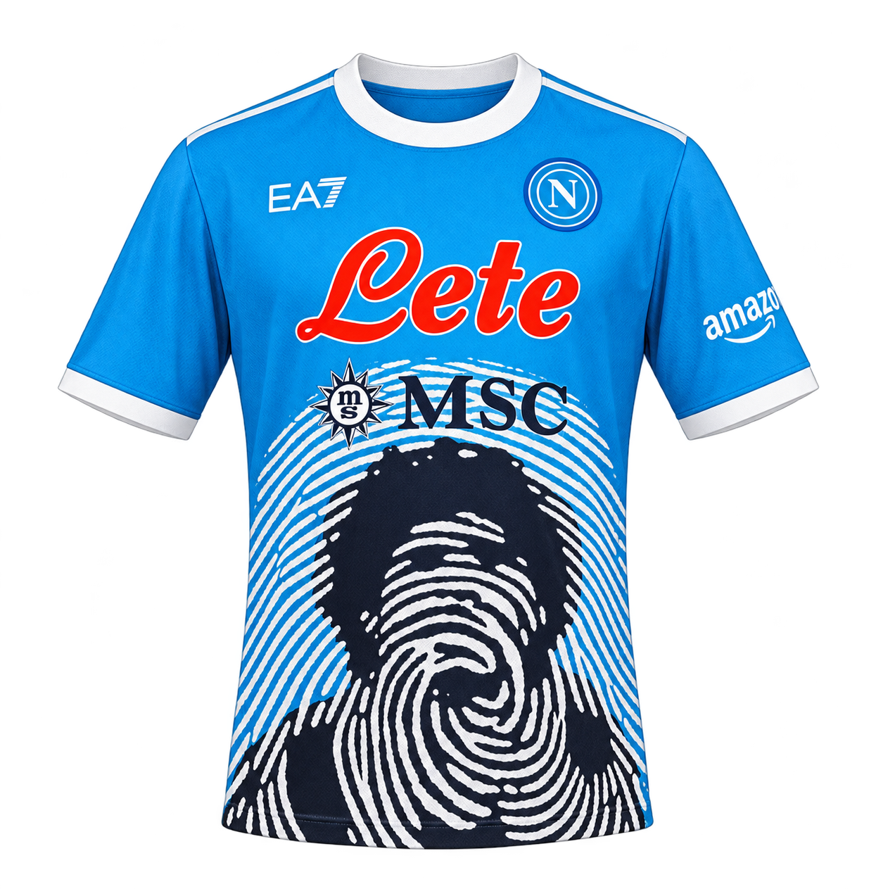 Reinterpretazione con IA della maglia Maradona azzurra 2021-22