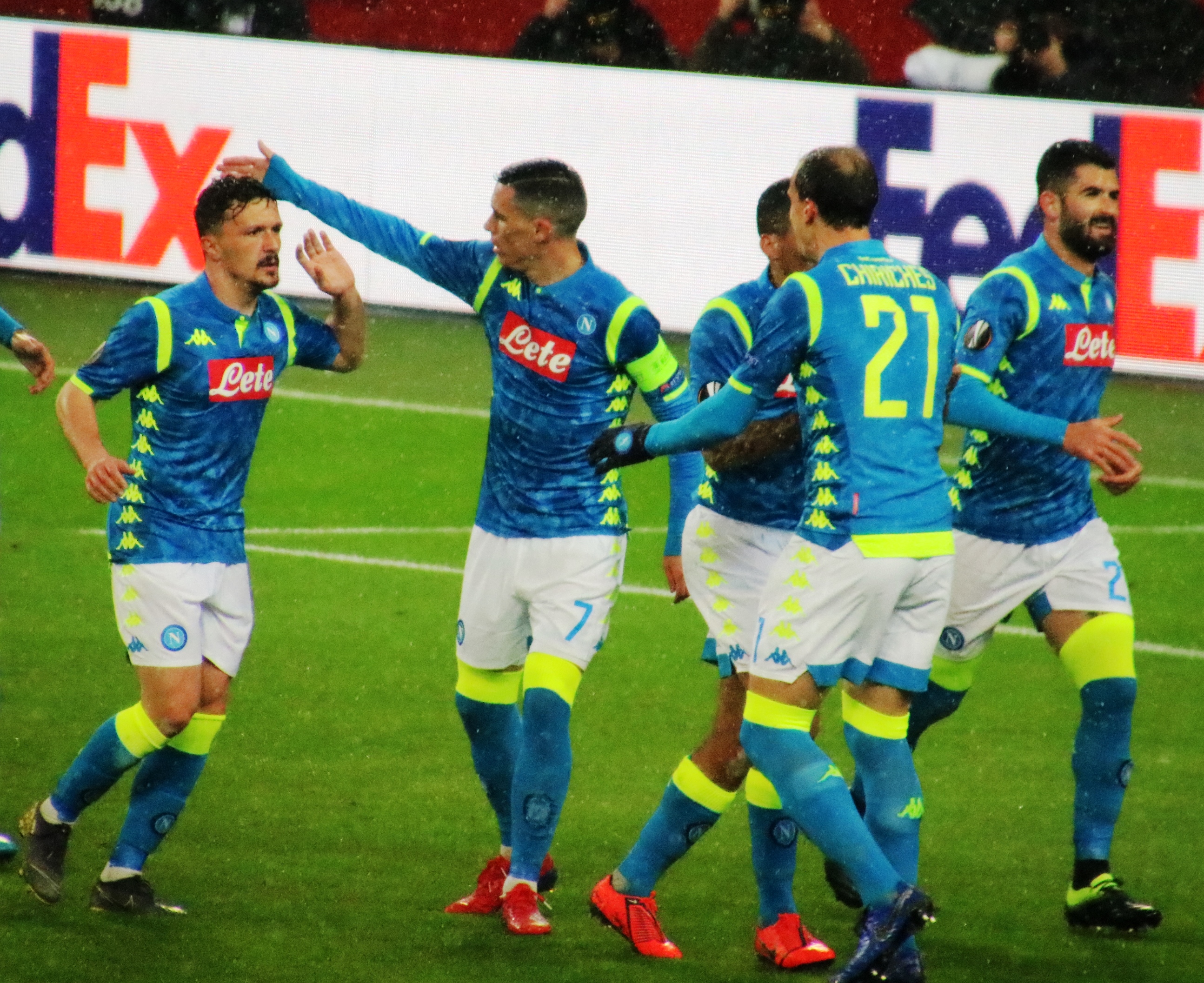 Calciatori del Napoli a Salisburgo il 14 marzo 2019